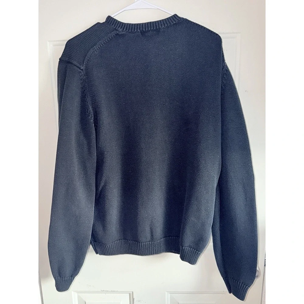 Eddie Bauer Men's L Tall V Neck Sweater 100% Cotton Navy Blue Logo Pullover